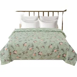 Signature Green & Orange 2 Pc Floral Microfiber AC Room 350 GSM Single Bed Comforter-picture-11