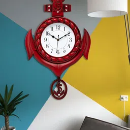 Attractionz Red & White Textured Round Analogue Pendulum Contemporary Wall Clock image 4