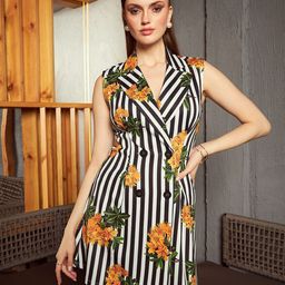 KASSUALLY Black Striped V-Neck A-Line Dress-picture-4