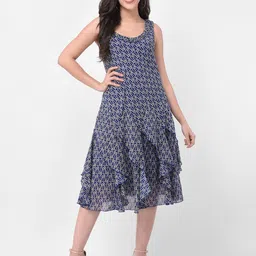 250 DESIGNS Blue Georgette A-Line Midi Dress-picture-18