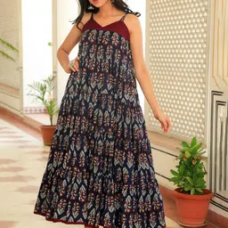 Indian Virasat Floral Printed Tiered Cotton A-Line Ethnic Dresses-picture-32