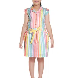 Peppermint Girls Spread Collar Striped A-Line Dress With Belt-picture-25