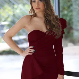 Stylecast X Kotty One Shoulder Puff Sleeves Ruffled Sheath Mini Dress-picture-30
