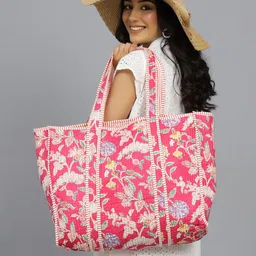 HANDICRAFT PALACE Floral Printed Structured Pure Cotton Tote Bag image 2