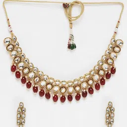 ADIVA Gold-Plated Kundan Stone Studded & Beaded Jewellery Set image 2