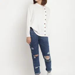 Belliskey Women Blue Boyfriend Fit Mid-Rise Highly Distressed Jeans-image-56