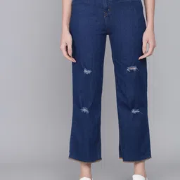 Kotty Women Blue Flared High-Rise Mildly Distressed Jeans-image-7