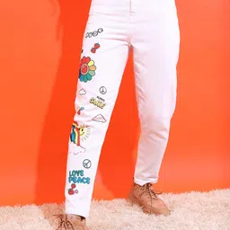 Tokyo Talkies Women Printed White Jeans-image-2