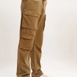 FREAKINS Men Straight Fit Mid-Rise Pure Cotton Cargo Jeans image 3