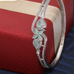 ZENEME Women Sea Green Brass American Diamond Rhodium-Plated Kada Bracelet-picture-46