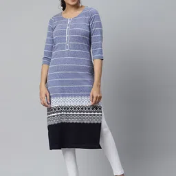 AURELIA Women Blue & White Geometric Printed Gotta Patti Asymmetric Kurta image 1