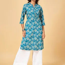 RANGMANCH BY PANTALOONS Floral Printed Mandarin Collar Cotton Kurta-picture-32