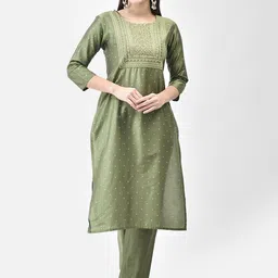 Span Ethnic Motifs Printed Thread Work Straight Kurta-image-60