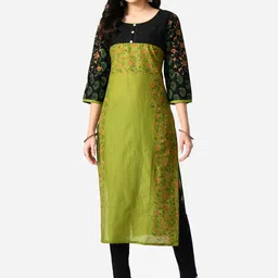 KALINI Floral Printed Round Neck Cotton Straight Kurta-picture-33