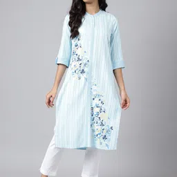 Aurelia Women Blue Geometric Print Viscose Straight Kurta-picture-21