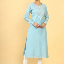 Soch Women Blue & White Yoke Design Thread Work Kurta-image-38