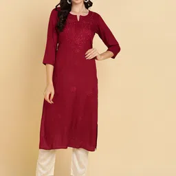 MissKurti Floral Embroidered Straight Kurta-picture-41