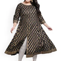 KALINI Plus Size Paisley Printed Round Neck Cotton Anarkali Kurta-picture-33