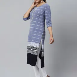 AURELIA Women Blue & White Geometric Printed Gotta Patti Asymmetric Kurta image 3