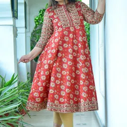 KALINI Floral Printed Flared Sleeves Plus Size Anarkali Kurta image 3