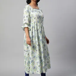 AURELIA Floral Printed Bell Sleeves Pure Cotton A-Line Kurta image 3