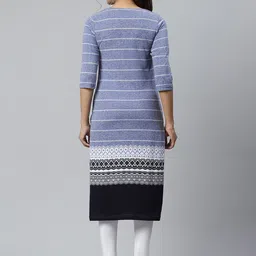 AURELIA Women Blue & White Geometric Printed Gotta Patti Asymmetric Kurta image 4