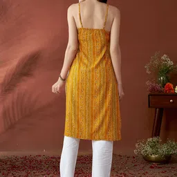 Anouk Mustard Yellow Bandhani Printed Shoulder Straps Straight Kurta image 5