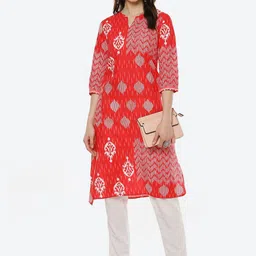 Biba Women Red & Red Printed Kurta image 5
