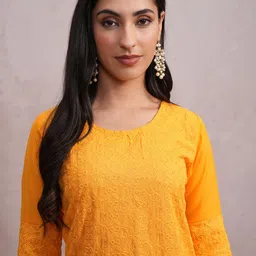 Vishudh Round Neck Ethnic Motifs Embroidered Sequinned Kurta image 1