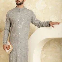 SOJANYA Embellished Sequinned Pure Cotton Straight Kurta image 5