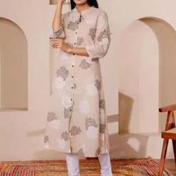 VASVI Floral Printed Mandarin Collar Straight Cotton Dobby Kurta image 3