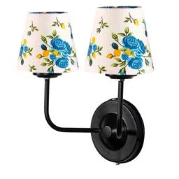 Devansh White Printed Cotton Shade Dual Wall Mounted Lamps image 3
