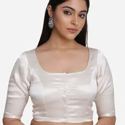 THE WEAVE TRAVELLER Women White Solid Ready-made Saree Blouse-image-11
