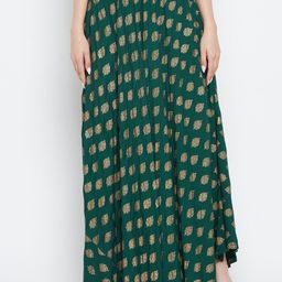 Clora Creation Bottle-Green & Gold-Colored Printed Flared Maxi Skirt-picture-31