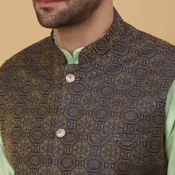 KRAFT INDIA Mandarin Collar Long Sleeves Regular Kurta With Churidar & Nehru Jacket image 2