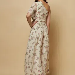 RAASSIO Floral Printed One Shoulder Top With Flared Palazzos image 2