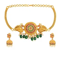 Shining Jewel - By Shivansh Gold-Plated Stone-Studded & Pearl Beaded Choker Jewellery Set-picture-18