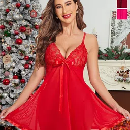 PIBU Pack Of 3 Lace Self-Design Net Baby Doll-picture-41