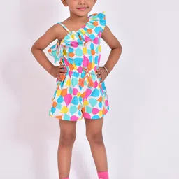 NUEVOSDAMAS Girls Printed Cotton Play Jumpsuit With Ruffles-image-14