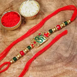 I Jewels Men Gold-Toned & Red Pearls Beaded Rakhi image 1