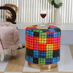 Shadowkart Red Printed Wooden Ottomans image 1