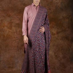 Exotic India Twilight Blue Wool Men's Kani Jamawar Shawl with Woven Flower & Paisley-picture-27