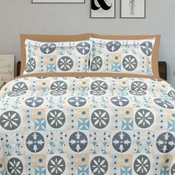 Ariana Turquoise Blue & Black Geometric 144 TC King Bedsheet with 2 Pillow Covers-picture-33