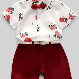 INCLUD Boys Floral Printed Shirt Collar Short Sleeves Shirt With Shorts image 4