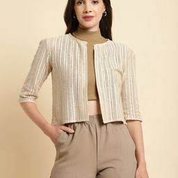 UnaOne Self Design Cotton Open Front Shrug-picture-13