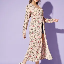 WoowZerz Women Floral Printed Longline Button Shrug image 5