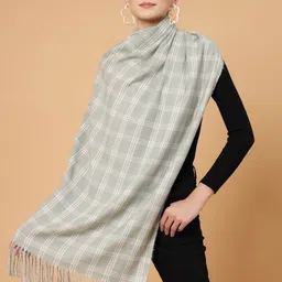 Mafadeny Checked Stole With Tasselled Border-image-76