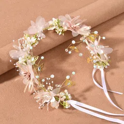 Yellow Chimes Women Floral White Wedding Bridal Tiara Headband-image-31
