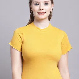 Jinfo Ribbed High Neck Fitted Crop Top image 1
