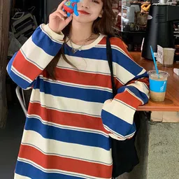 LULU & SKY Striped Oversized Drop-Shoulder Sleeves T-shirt-picture-27